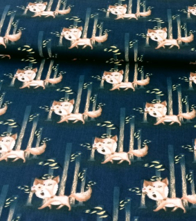 Bavlněná látka liška na modré